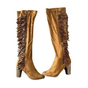 Breckelles Tan Fringe Heeled Boots